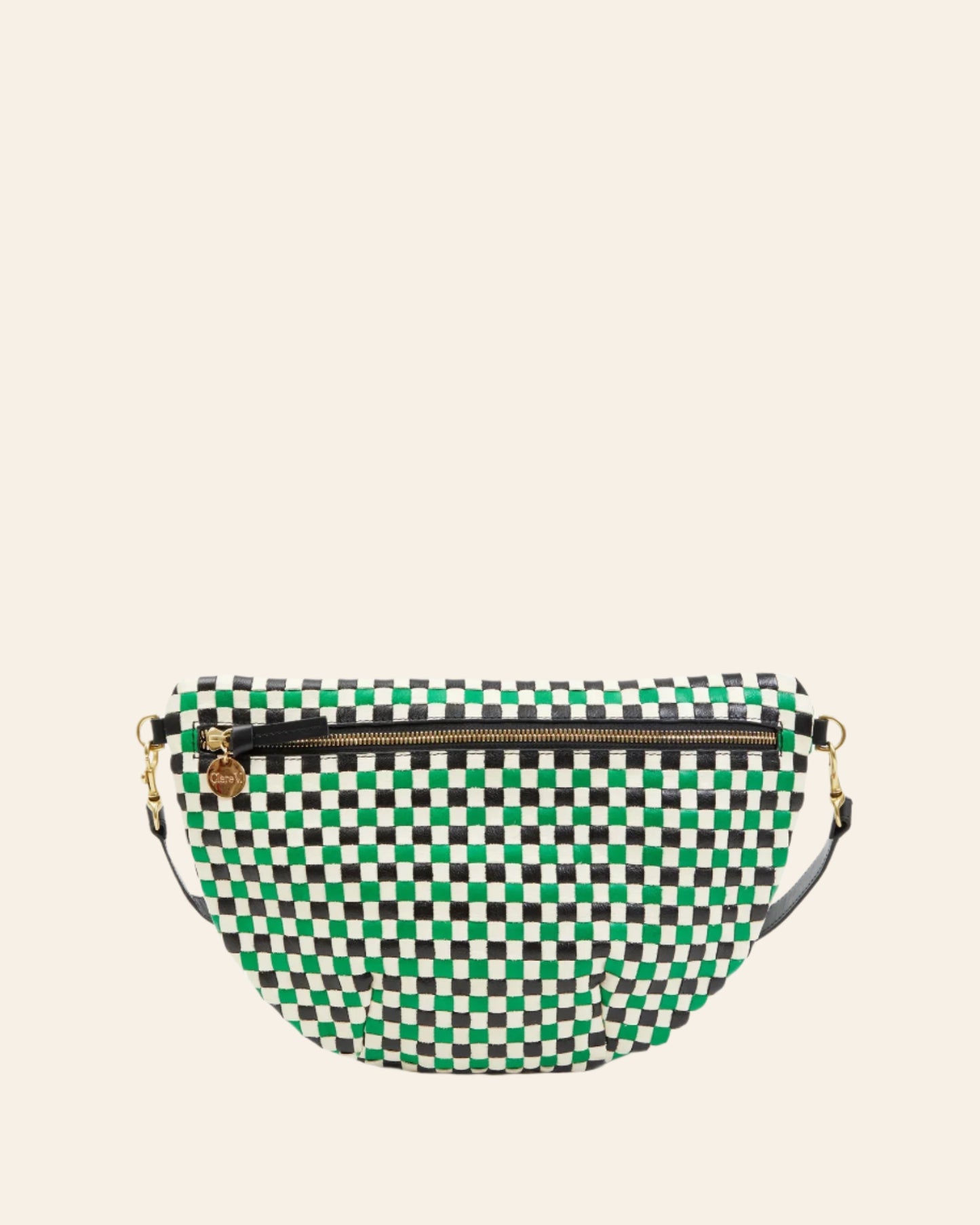CLARE V Grande Fanny Green Apple Multi Checker