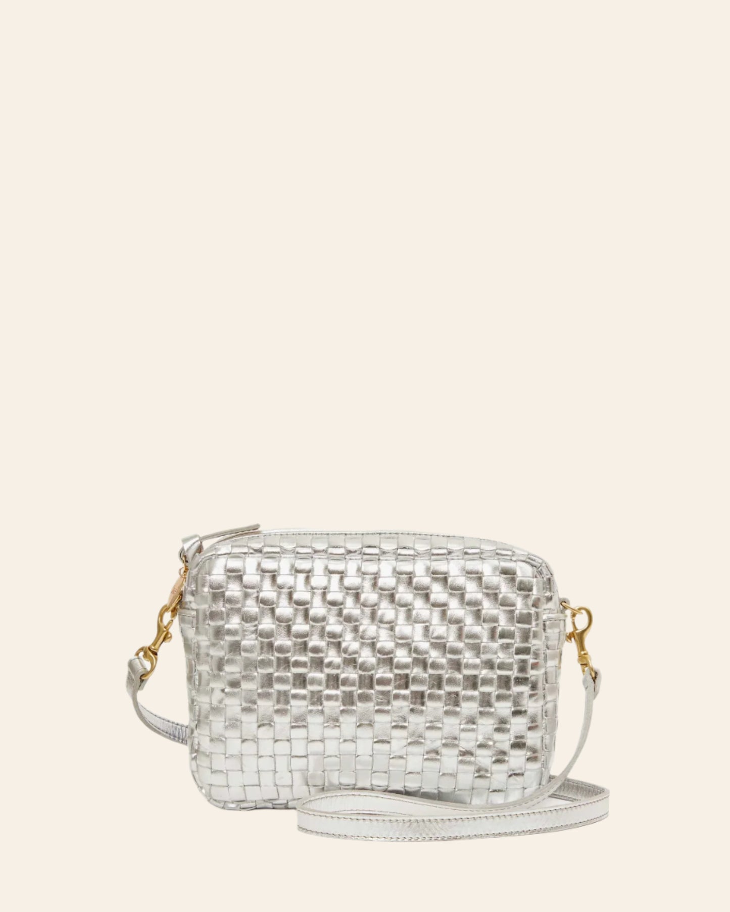CLARE V Midi Sac Silver Specchio Woven