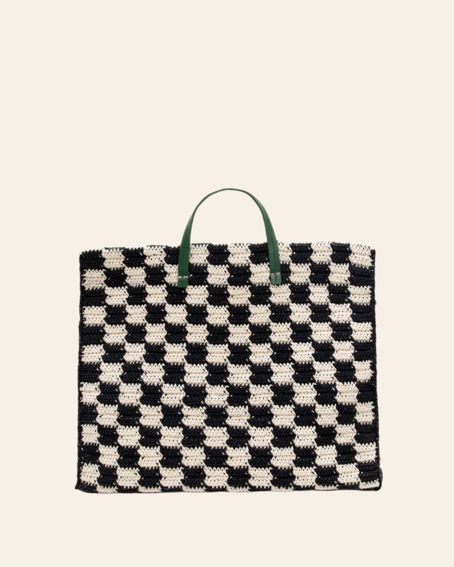 CLARE V Summer Simple Tote Black & Cream Crochet Checker