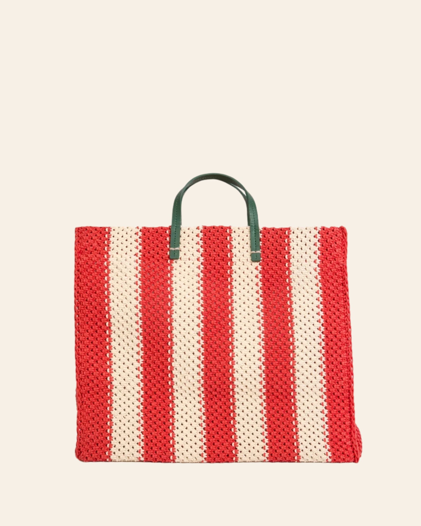 CLARE V Summer Simple Tote Cream & Bright Poppy Stripe