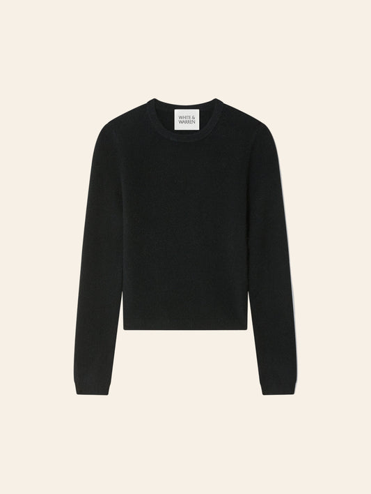 WHITE & WARREN Cashmere Slim Stretch Crew Black