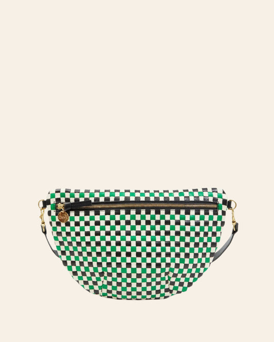 CLARE V Grande Fanny Green Apple Multi Checker