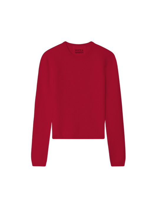 WHITE & WARREN Cashmere Slim Stretch Crew Deep Crimson