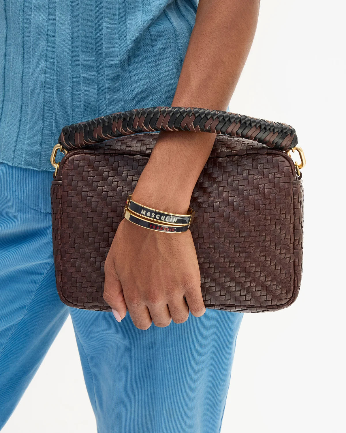 CLARE V Braided Leather Top Handle