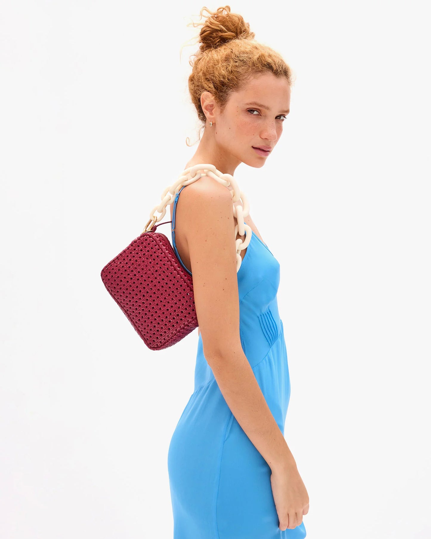 CLARE V Midi Sac Plummy Rattan Leather