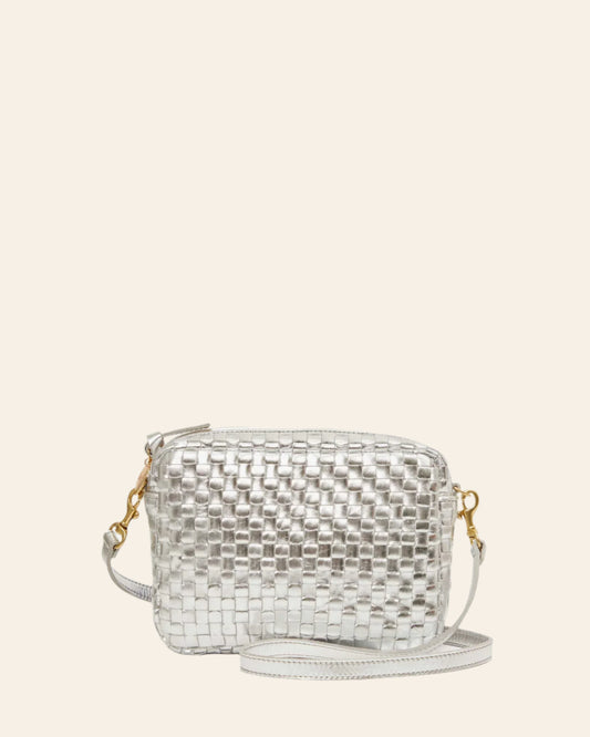 CLARE V Midi Sac Silver Specchio Woven