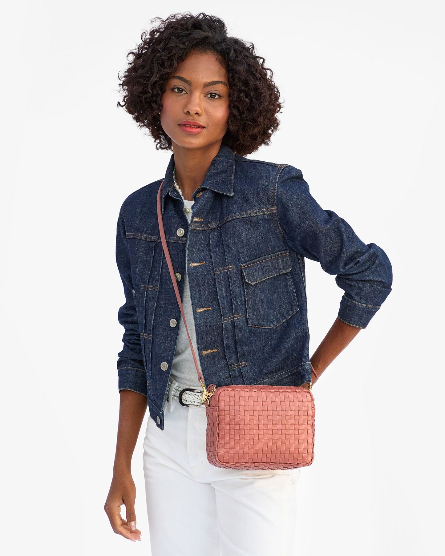 CLARE V Midi Sac Woven Checker