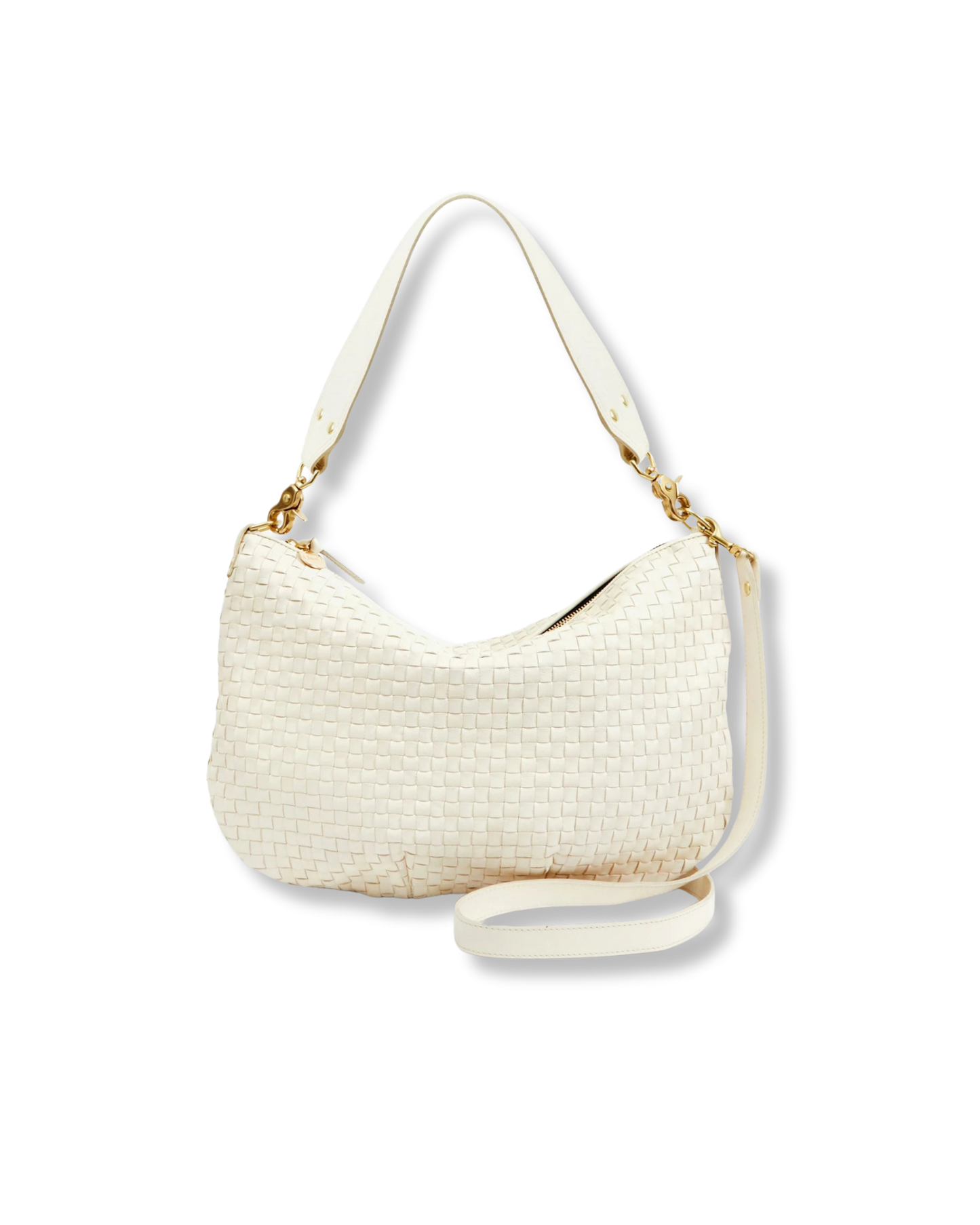 CLARE V Moyen Messenger Cream Woven Checker