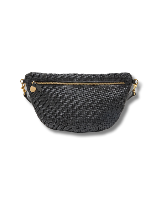 CLARE V Grande Fanny Black Woven Zig-Zag Leather