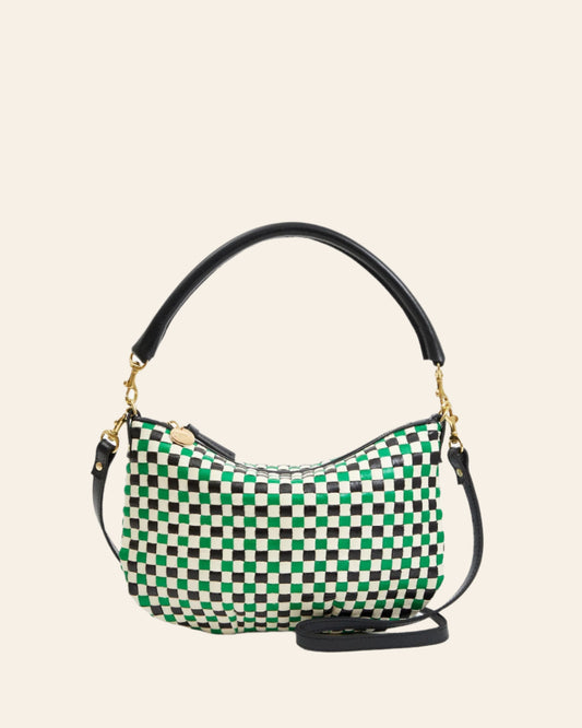 CLARE V Petit Moyen Messenger Green Apple Multi Woven Checker