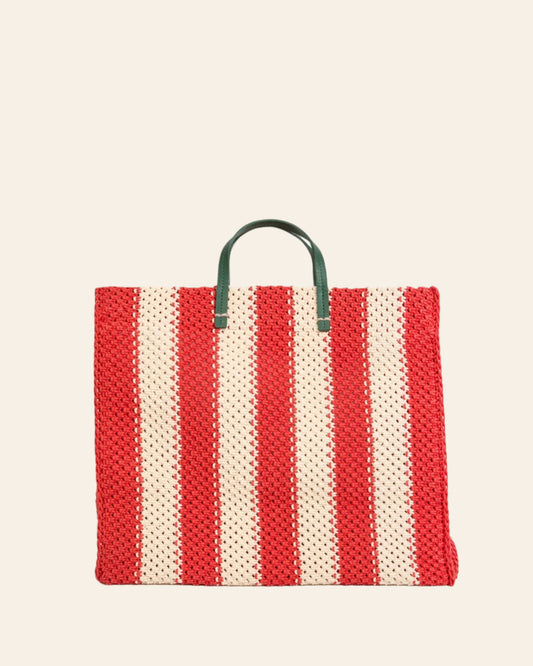 CLARE V Summer Simple Tote Cream & Bright Poppy Stripe